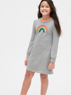 Gap Gray Fringe Rainbow Sweatshirt Dress Sz M